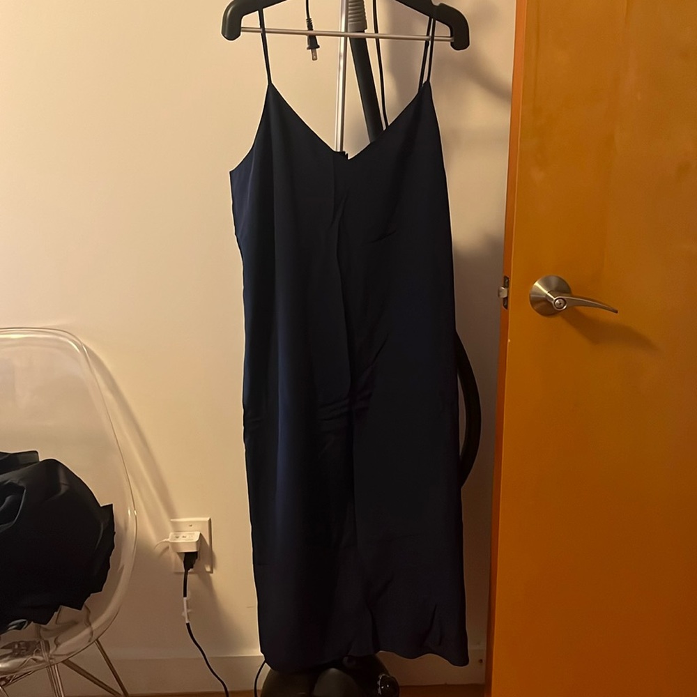 Madewell Navy Eva Side Slit slip dress